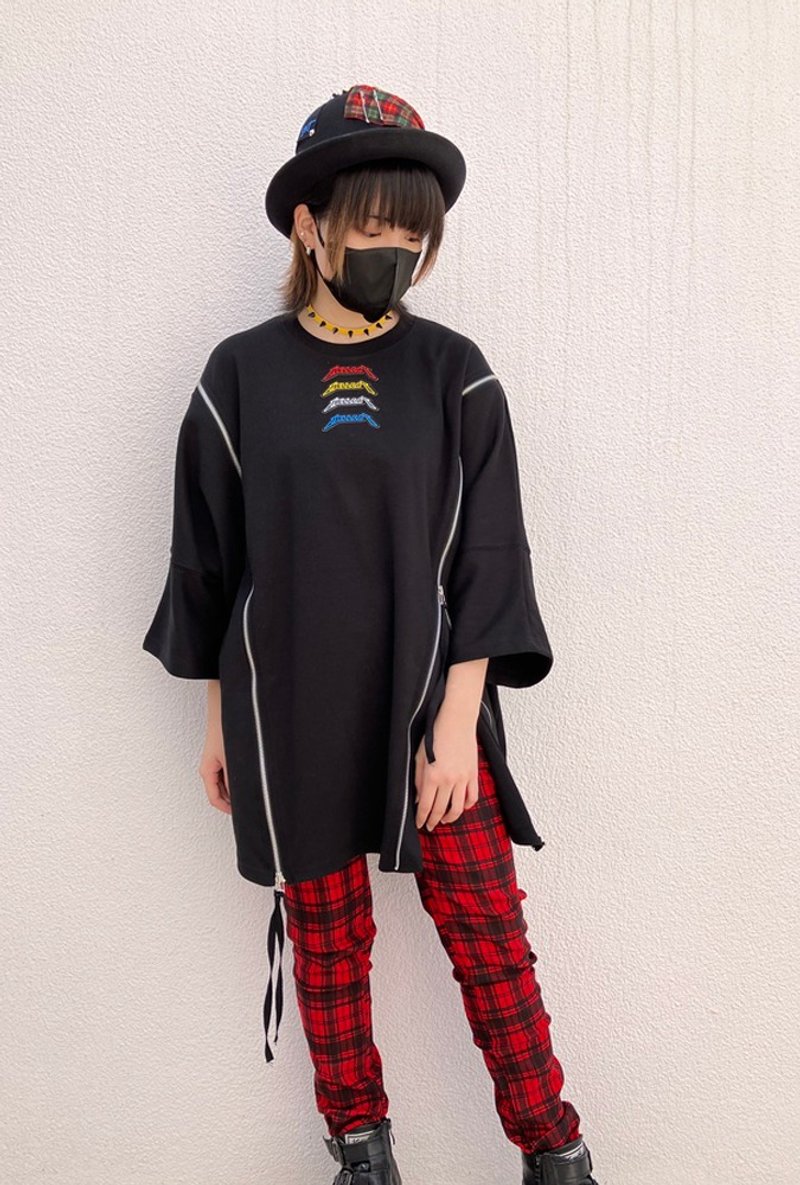 サイドジップTシャツ/ブラック/Fサイズ/hellcatpunks/hcp-t-0200 - 女 T 恤 - 棉．麻 黑色