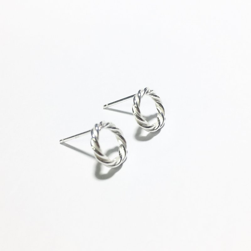 925 sterling silver twist small ring earring earrings - ต่างหู - โลหะ สีเงิน