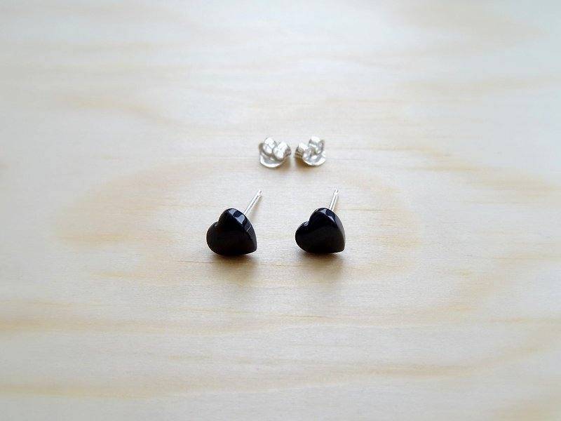 Sold by One Piece - Tiny Heart Shaped Black Onyx Sterling Silver Stud Earring - Earrings & Clip-ons - Gemstone Black