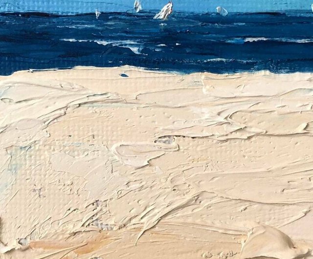 ヨット絵画油絵海景オリジナルアート油畫原作ビーチアートワーク