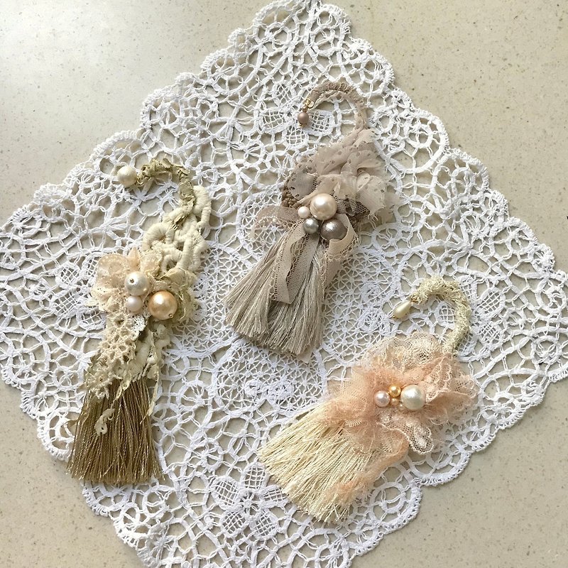 Jt Corner Handmade Products Lace Long Tassel Design Japanese Cotton Bead Ear Ornaments - Earrings & Clip-ons - Thread Khaki