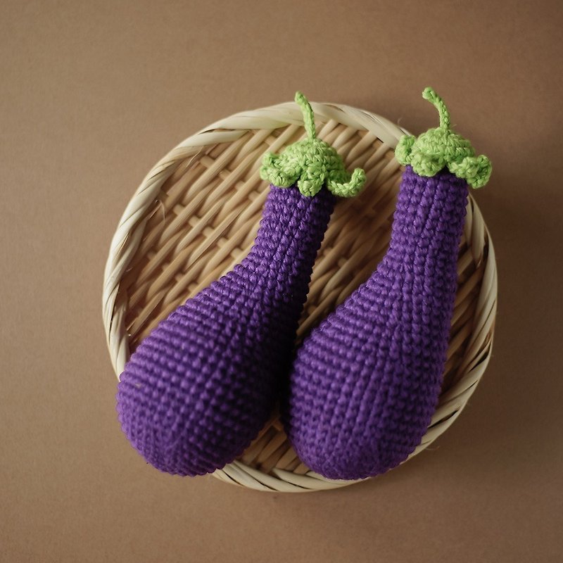 Pure cotton hand-knitted eggplant - ของเล่นเด็ก - ผ้าฝ้าย/ผ้าลินิน 