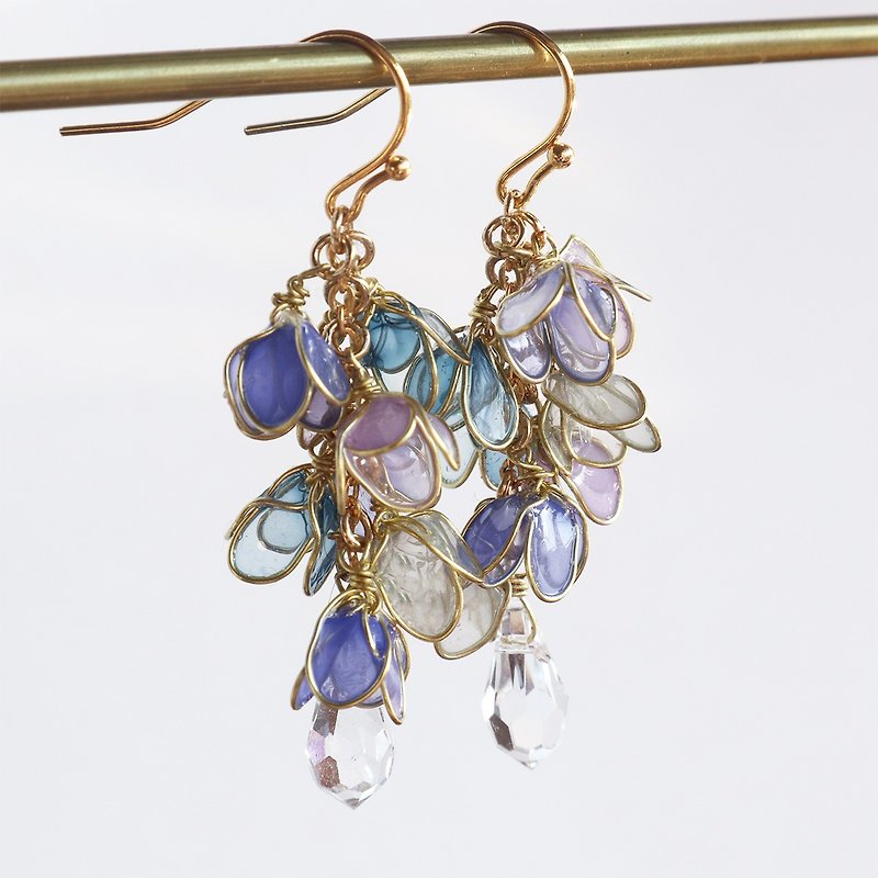 Shaking flower earrings purple crystal - Earrings & Clip-ons - Crystal Purple