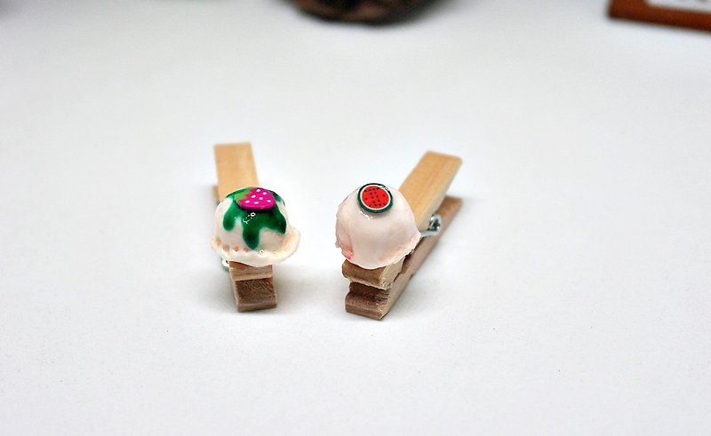 ➽Clay wooden clamps-powder ice cream ball wooden clamps (1 set) <Can change magnet> #文具# - Folders & Binders - Clay Pink