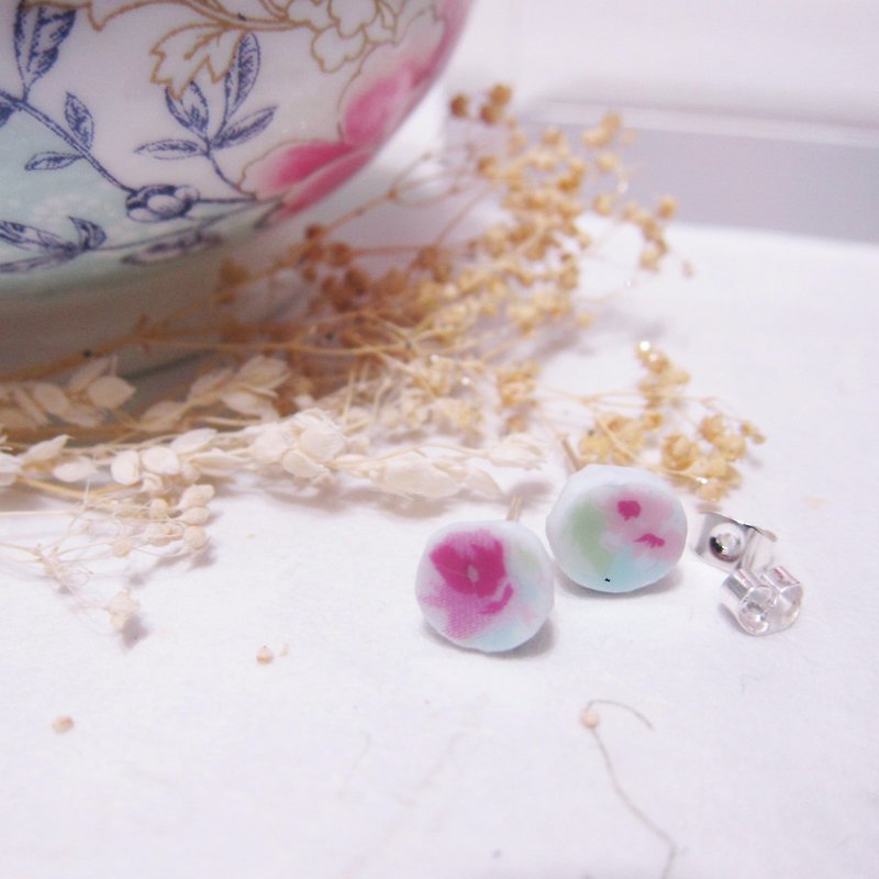 Rose in full bloom // 2nd use ornaments/ ceramic ornaments/ crack marks/ handmade mint blue ceramic earrings - Earrings & Clip-ons - Porcelain 