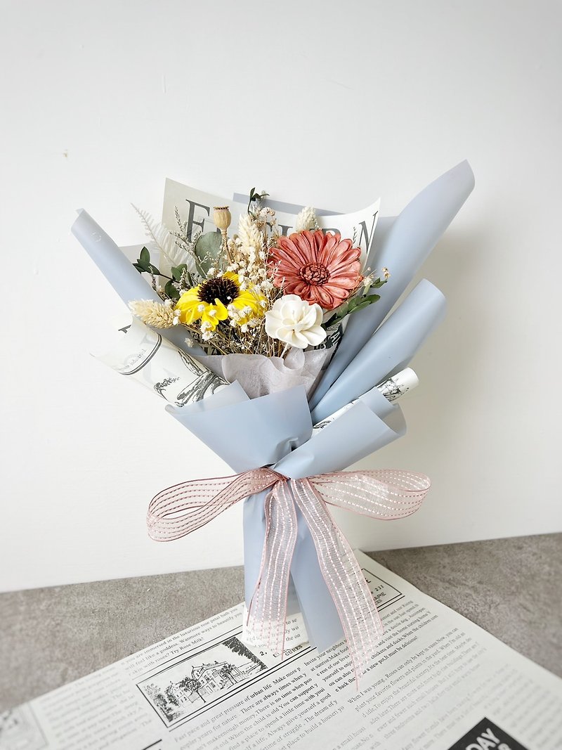 Gray blue line-graduation bouquet Valentine's Day bouquet dry bouquet thank you teacher bouquet - ช่อดอกไม้แห้ง - พืช/ดอกไม้ 