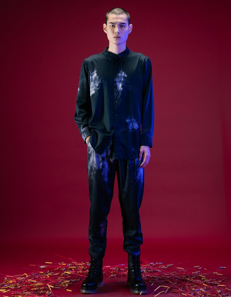 INF 23SS 蜂炮炸裂黑白印花襯衫 - 男襯衫/休閒襯衫 - 棉．麻 多色