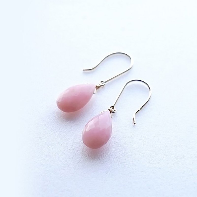 K18 High Quality Pink Opal Earrings or Clip-On Natural Stone - Earrings & Clip-ons - Other Metals Pink