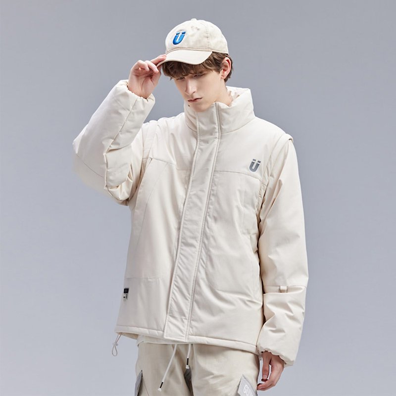 米白色機能風棉衣男士冬季馬甲袖子可拆卸棉服外套 - 外套/大衣 - 棉．麻 白色
