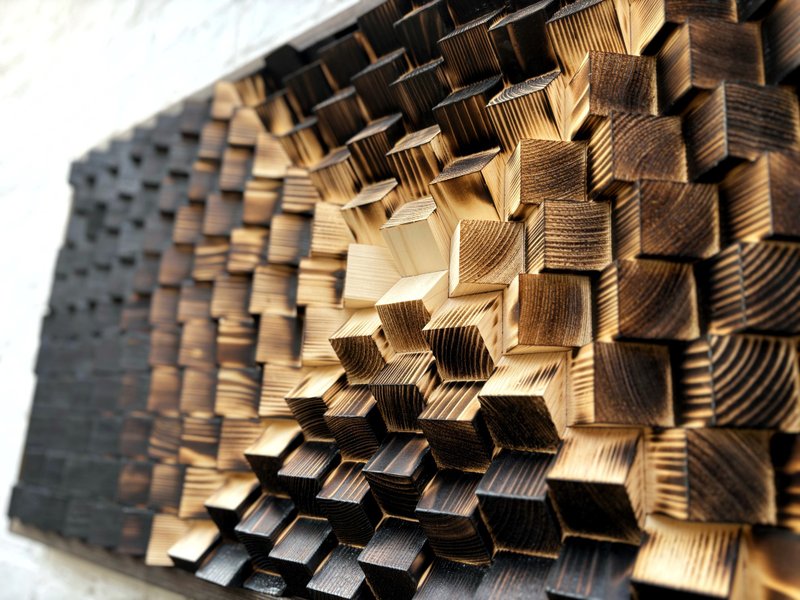 Acoustic Panel - 3D Wood Wall Art - Sound Diffuser - Music Lover Gift - Vinyl - 壁貼/牆壁裝飾 - 木頭 黑色