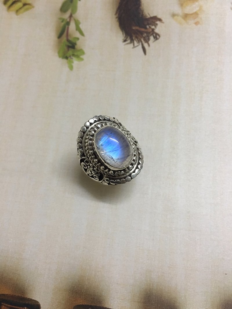 月光石 戒指 尼泊爾 手工製 925純銀 - 戒指 - 半寶石 