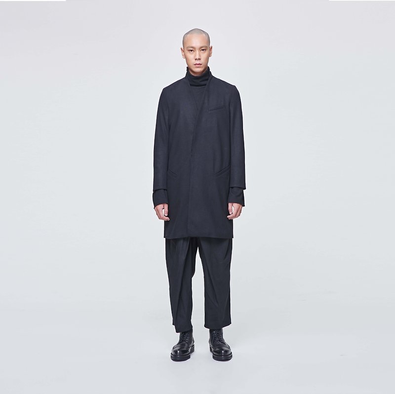 TRAN-V collar coat - Men's Coats & Jackets - Wool Black