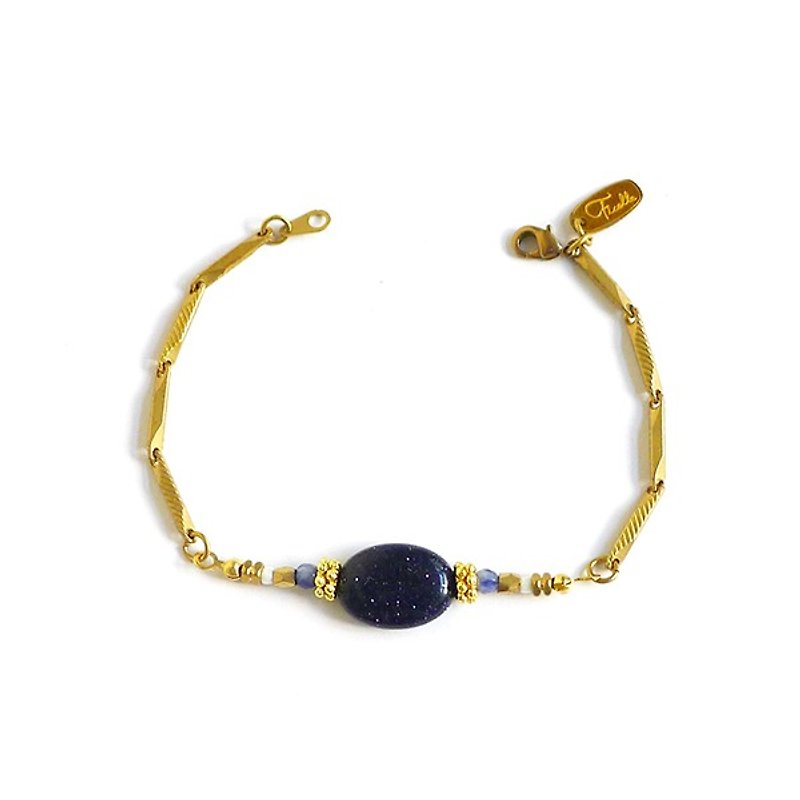 Ficelle | handmade brass natural stone bracelet | - Bracelets - Gemstone Black