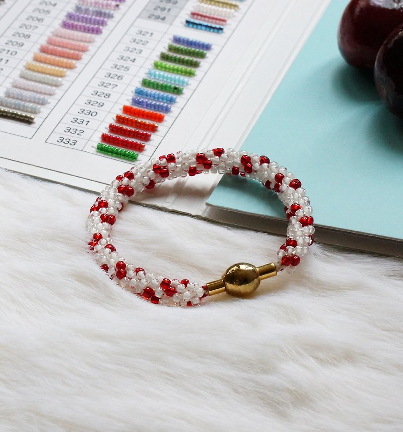 Kumihimo手織日本玻璃珠 KTS-01 ( Handbraided Kumihimo Seed Beads Bracelet ) - 手鍊/手鐲 - 玻璃 白色