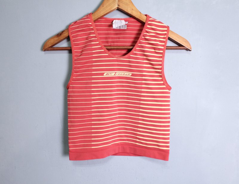 FOAK古著 西班牙製珊瑚橘粉線條背心 - 背心/無袖上衣 - 其他材質 