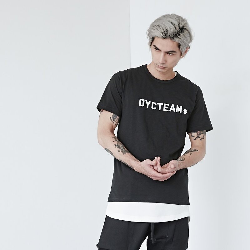 DYCTEAM - Flocking LOGO Slubbed Fabric Tee - Men's T-Shirts & Tops - Cotton & Hemp Black