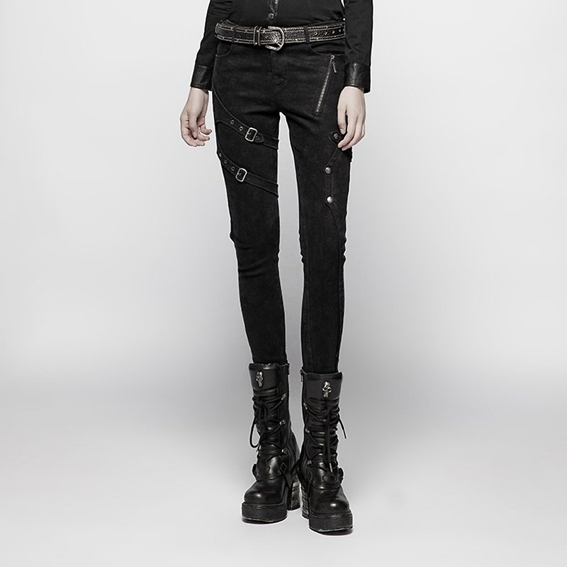 Punk dark pattern distressed jeans - Women's Pants - Other Materials Black