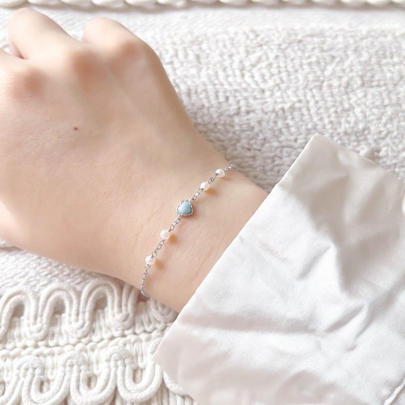 Lalima 925 sterling silver heart pearl bracelet - สร้อยข้อมือ - คริสตัล สีเงิน