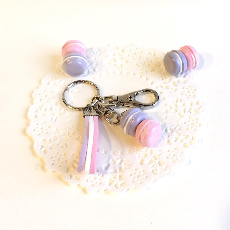 Anne's Handmade 安妮手作 | 手作 仿真 甜蜜馬卡龍 鑰匙圈 -粉&紫[限量] - 鑰匙圈/鑰匙包 - 黏土 紫色