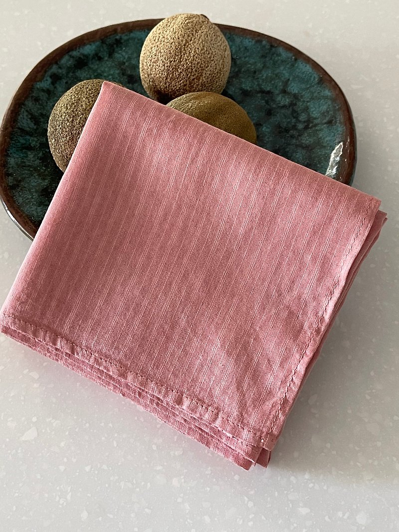 Mineral dyed fine woven striped soft cotton handkerchief personalized monochrome series crimson red - Handkerchiefs & Pocket Squares - Cotton & Hemp Red