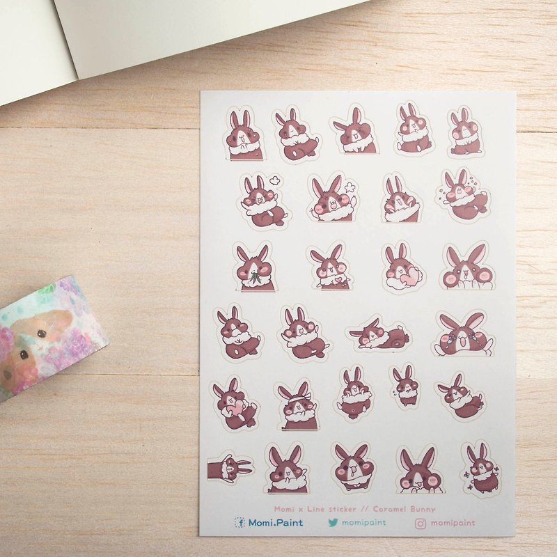Momi's Line Sticker！Bunny-Caramel * Sticker - Stickers - Paper White