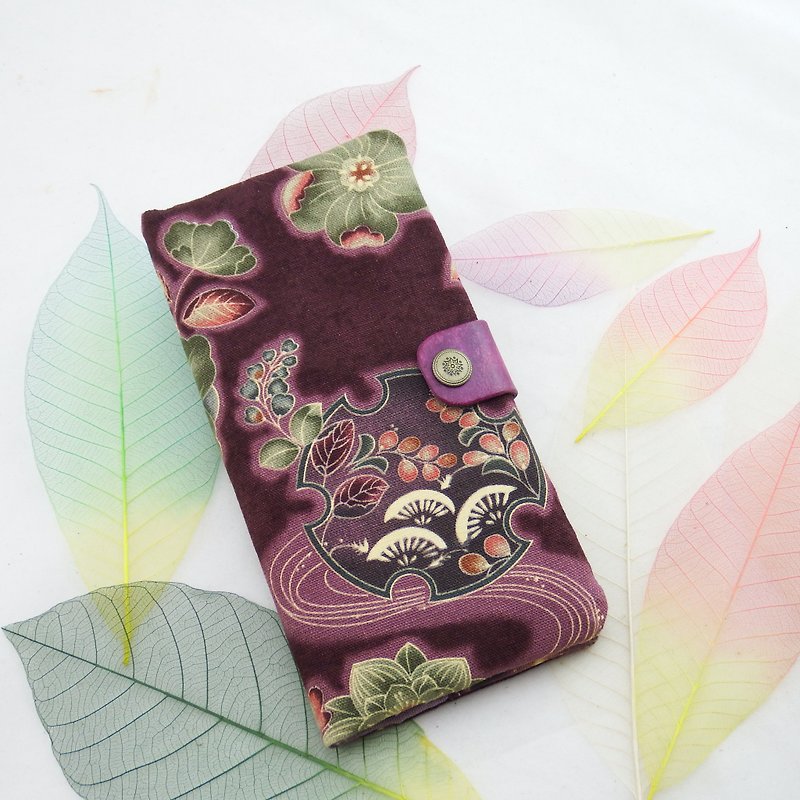 Ancient cloth elegant cloth long clip (purple) can store mobile phones, cards, change, banknotes, etc. - กระเป๋าสตางค์ - ผ้าฝ้าย/ผ้าลินิน สีม่วง