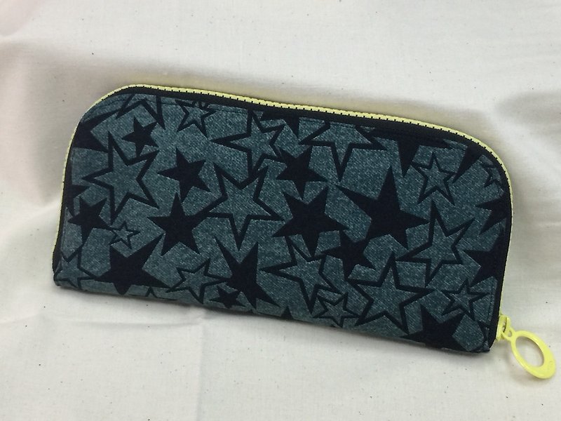 長いクリップ - 青緑色の星のパッケージをたくさん保持することができます - 財布 - コットン・麻 グリーン