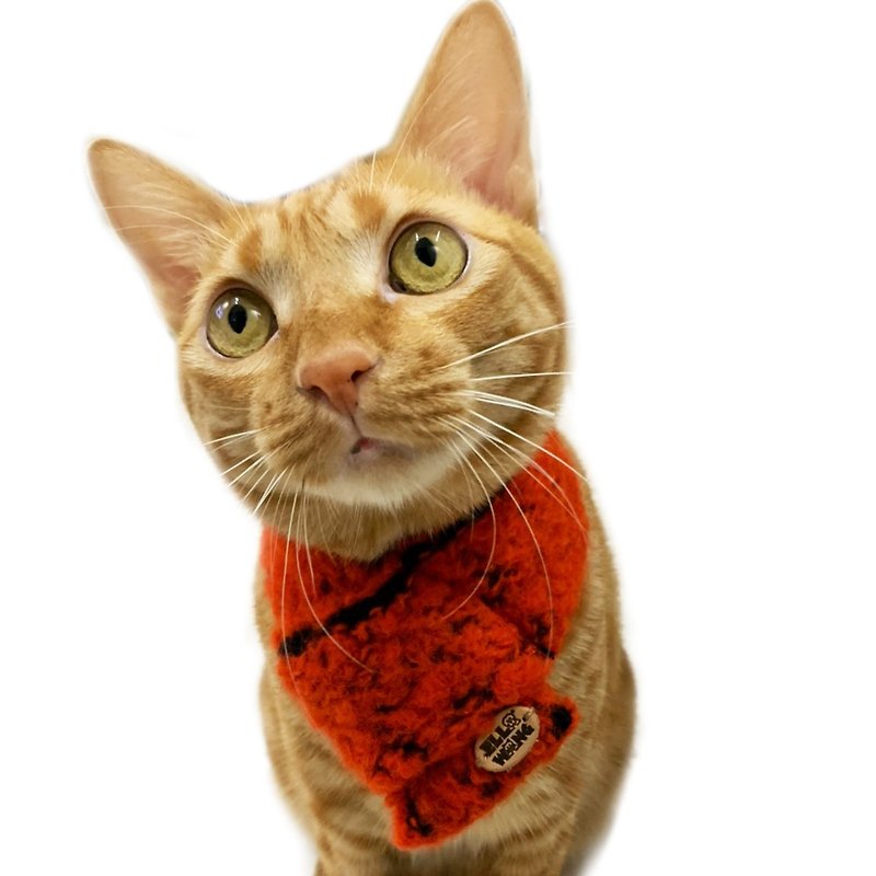 Ella Wang Wool scarf 寵物 圍巾 貓 狗 羊毛 保暖 韓國 歐爸 - 寵物衣服 - 羊毛 橘色