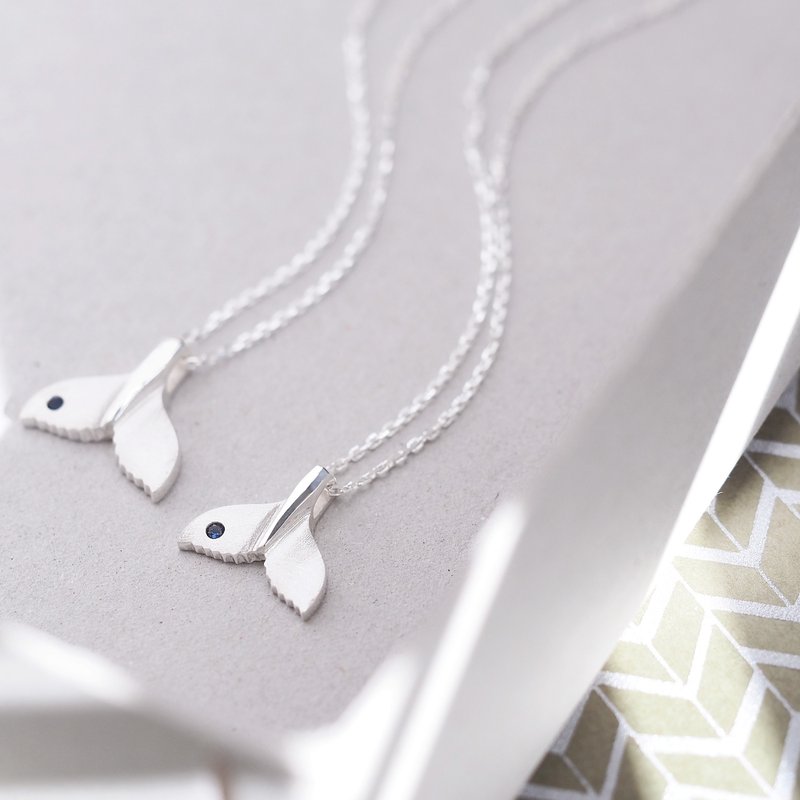 2 pieces set) Sapphire Whale Tail Pair Necklace Silver 925 - Necklaces - Other Metals Blue