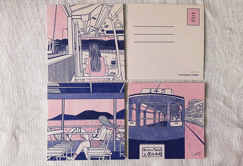 香港ロマンティックトランスポート/ポストカードグループ - カード・はがき - 紙 ピンク
