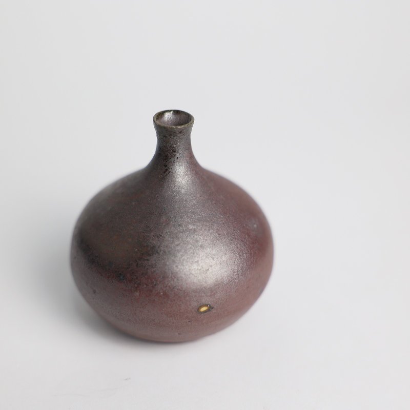 明芽窯 l 柴燒金彩小花器 暗紅 小瓶口 插花 陶器 T - 花瓶/花器 - 陶 紅色