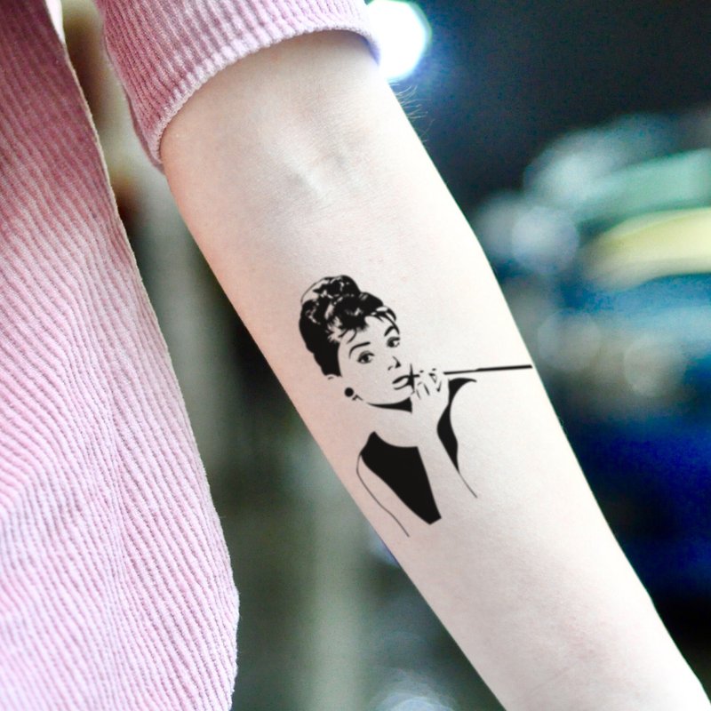 Audrey Hepburn Temporary Tattoo Sticker (Set Of 2) - OhMyTat - Temporary Tattoos - Paper Black