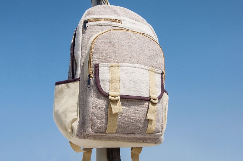 Handmade cotton and linen stitching design backpack / shoulder bag / ethnic mountaineering bag / cotton and linen backpack - desert contrast - Backpacks - Cotton & Hemp Multicolor