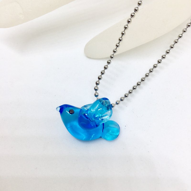 Happy Blue Bird Glass Necklace - สร้อยคอทรง Collar - กระดาษ สีน้ำเงิน