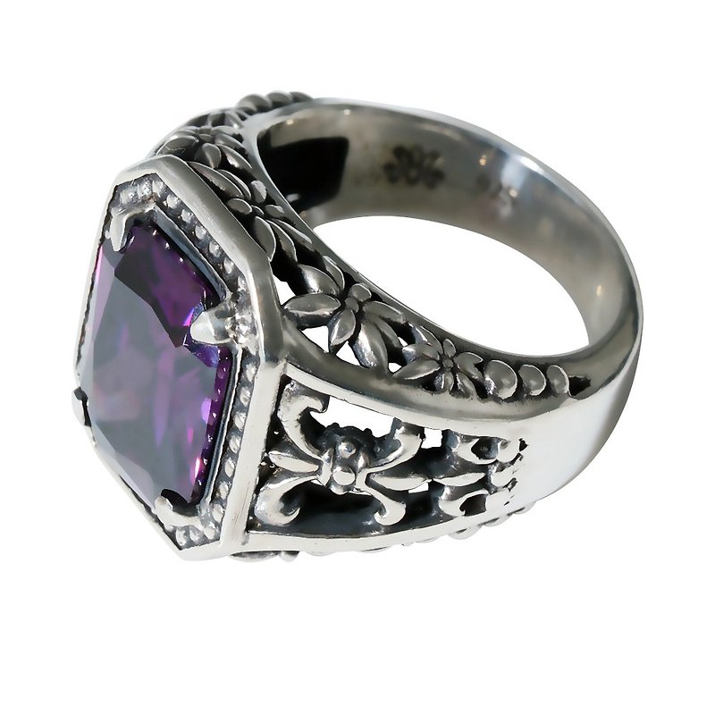 +Aristocratic Wind+Iris Flower Knight Style Amethyst Gemstone Ring 925 Sterling Silver - แหวนทั่วไป - เงินแท้ สีเงิน