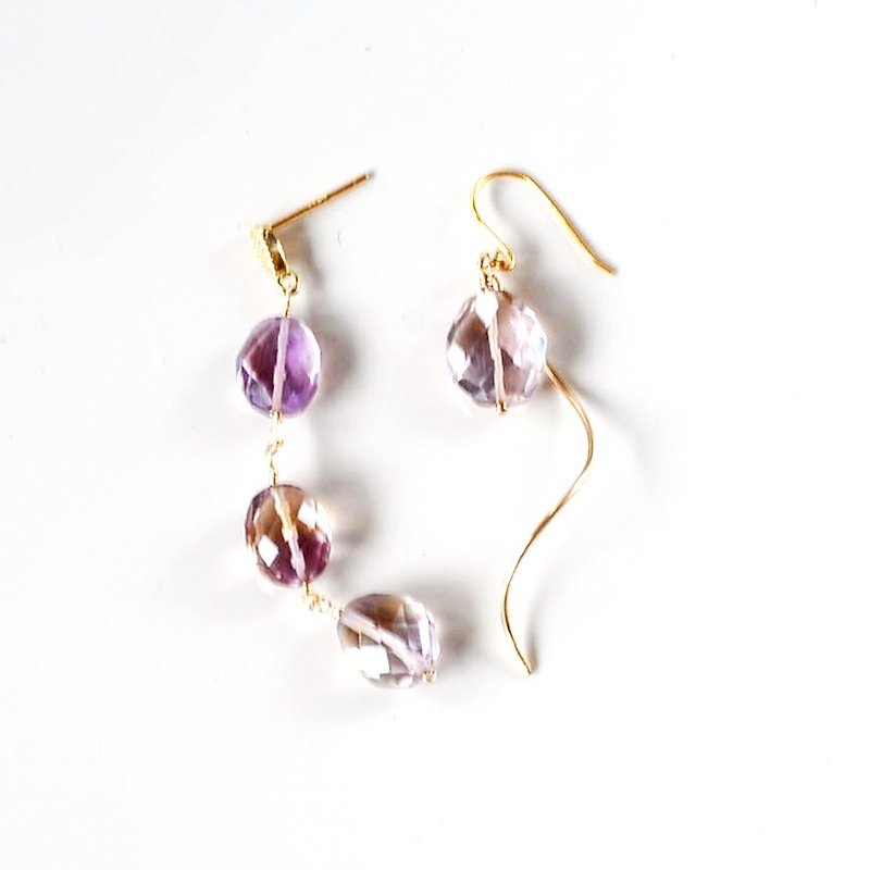 14kgf/ametrine asymmetric earrings - Earrings & Clip-ons - Gemstone Purple