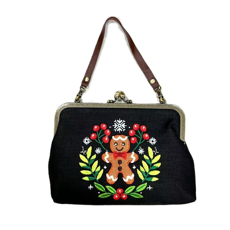 Gingerbread Man Kisslock Bag - กระเป๋าแมสเซนเจอร์ - ผ้าฝ้าย/ผ้าลินิน สีดำ