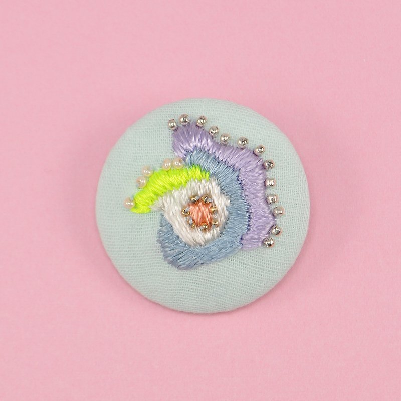 embroidered one of a kind circle brooch, natural brooch, light brooch, 1