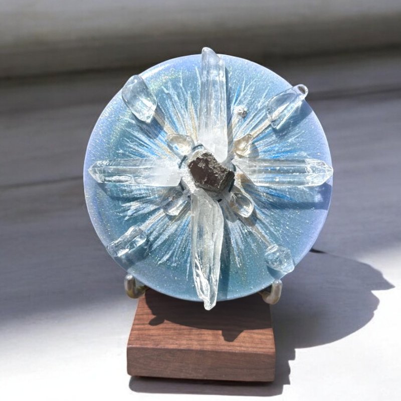 限量 宇宙之光 白水晶柱能量晶盤 水晶 擺件 招財 客製化 - 擺飾/家飾品 - 水晶 藍色