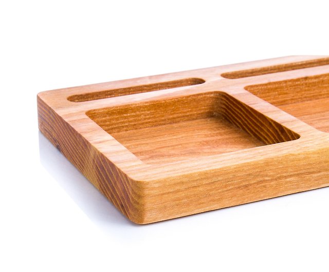 Desk accessories for men iPad & iPhone stand Wood catchall tray