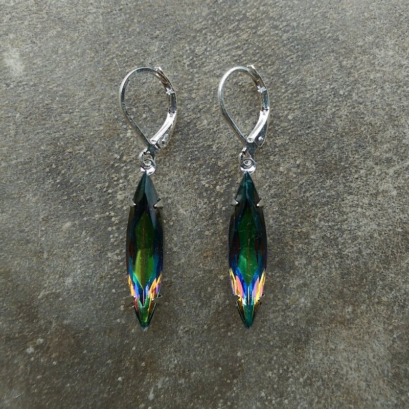 Aurora Horse eye glass sterling silver earrings - ต่างหู - เครื่องเพชรพลอย 