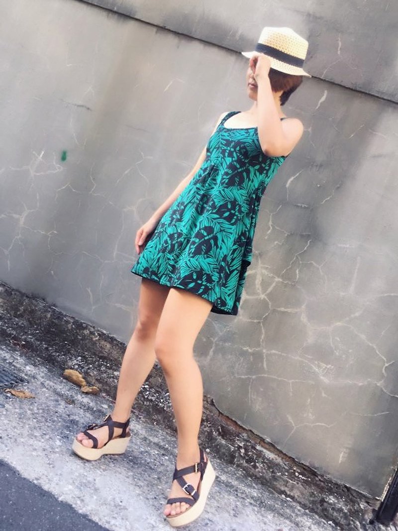 Palm leaf print dress - One Piece Dresses - Polyester Green