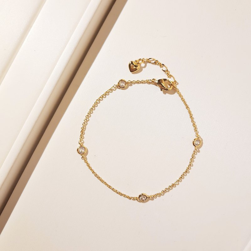 Round 14K gold Bronze bracelet/ Stone light luxury bracelet Wen Qing light jewelry retro girl accessories - Bracelets - Copper & Brass Gold