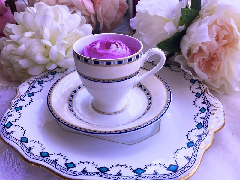 ♥安妮瘋古物♥英國製細骨瓷花茶杯,咖啡杯～浪漫 生日禮物 下午茶 ~ 庫存品沒有使用痕跡~ - 咖啡杯 - 瓷 藍色