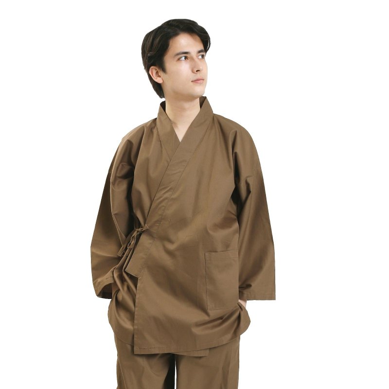 日本 和服 男性用 彈力 作務衣 套裝 M L LL 棕色 - 睡衣/居家服 - 棉．麻 咖啡色