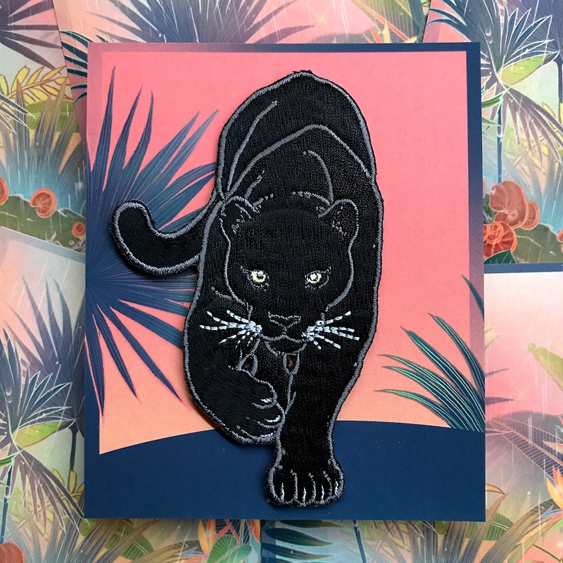 【Black Panther Embroidery Hot Stamping Pin】Tropical Jungle/Safety Pin - เข็มกลัด - งานปัก สีดำ