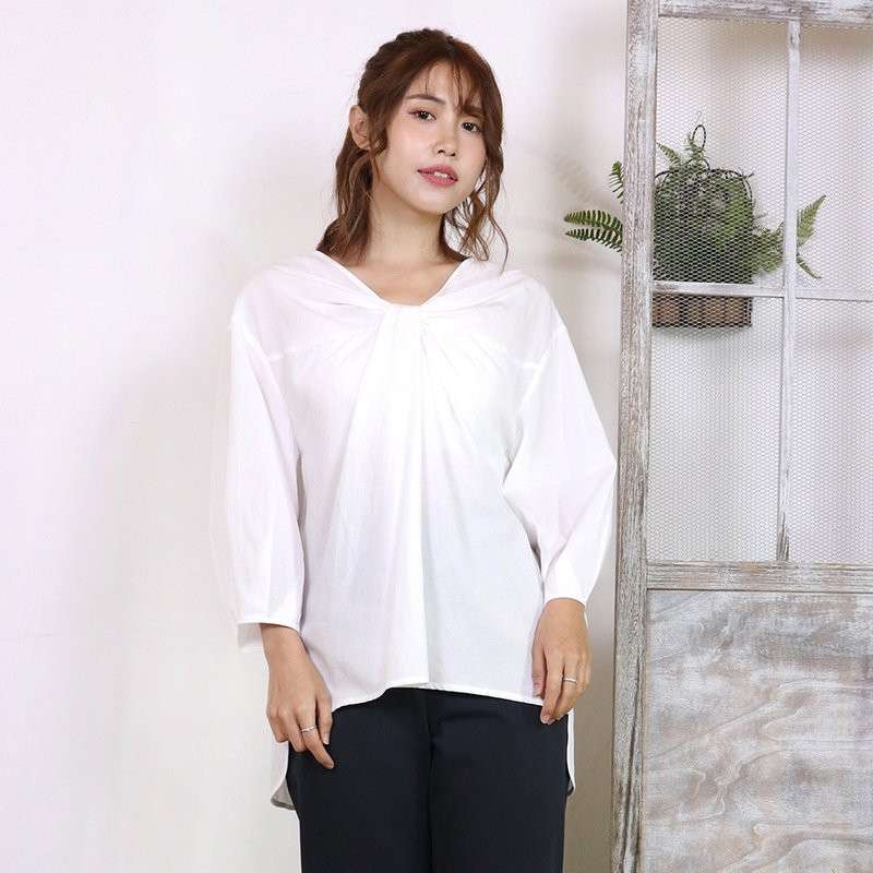 Hana Mokuba Plain 3/4 Sleeve Knot Top - Women's Tops - Other Materials 