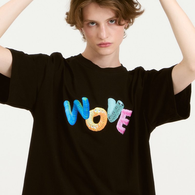 WOVE - Oversized Emoji T-shirt for genderless - เสื้อยืดผู้หญิง - ผ้าฝ้าย/ผ้าลินิน สีดำ