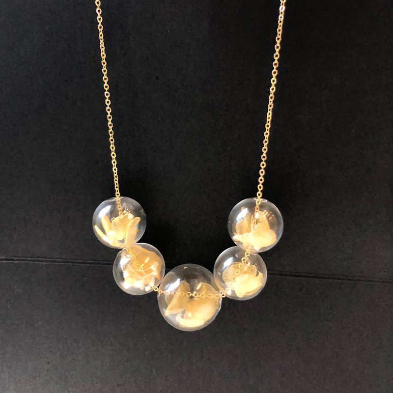 Preserved Flower Planet Ball Pastel Yellow  Necklace - Necklaces - Glass Yellow