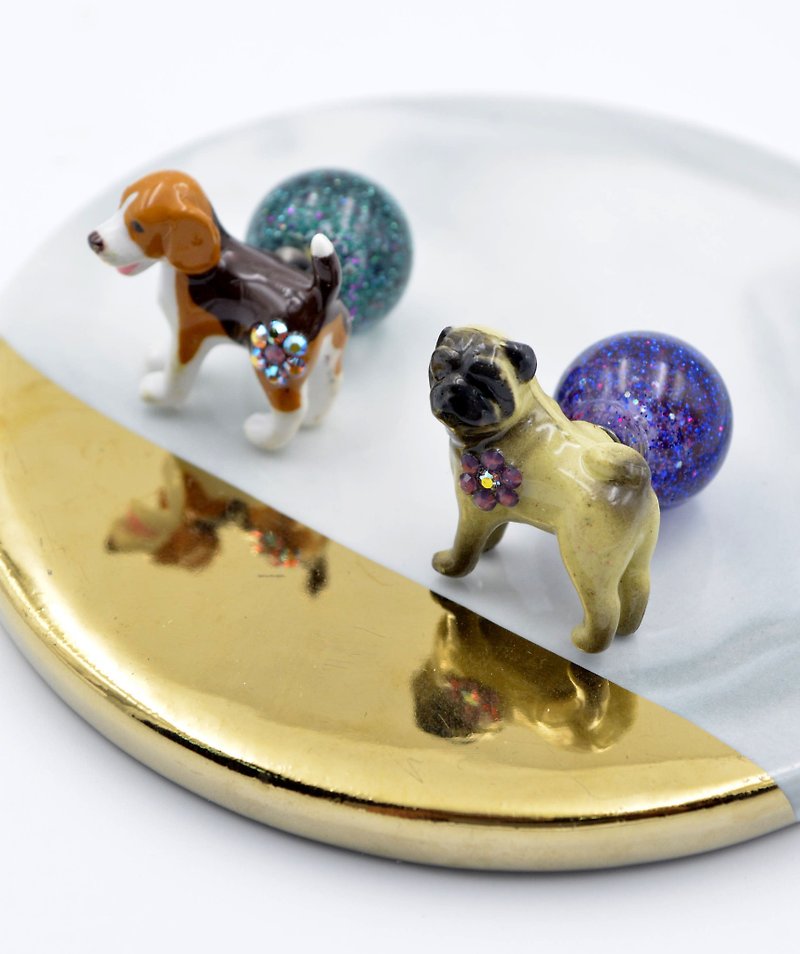 Puppy pug dog earrings handmade beads ear wall - Earrings & Clip-ons - Plastic 